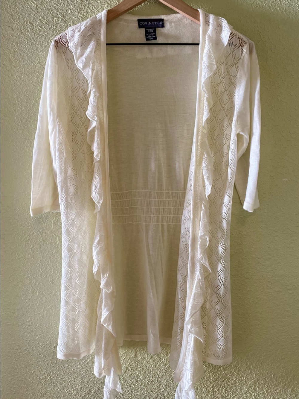Covington Ivory Open-Front Ruffle Knit Cardigan